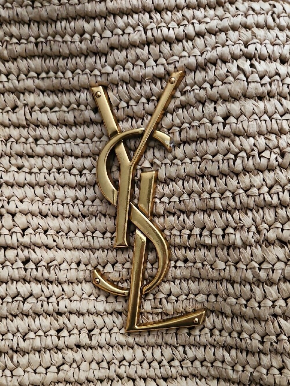 Raffia Satchel Tote in Tan with Black Trim and Gold Logo-Designer Inspired - Picture 8 of 10